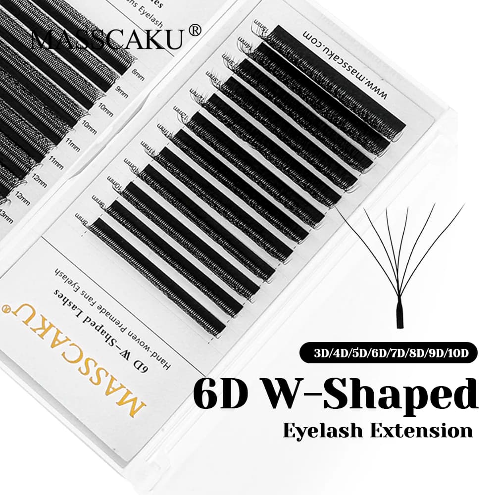 High quality MASSCAKU eyelashes with thickness 0.07 mm, opaque black, W-shaped, wholesale, all sizes, soft Russian eyelashes for professionals