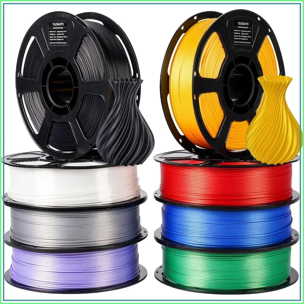 Silk PLA Filament 1.75mm Bundle 8x1KG - Neatly Wound, Vacuum Sealed, Silky Shiny for 3D Printers