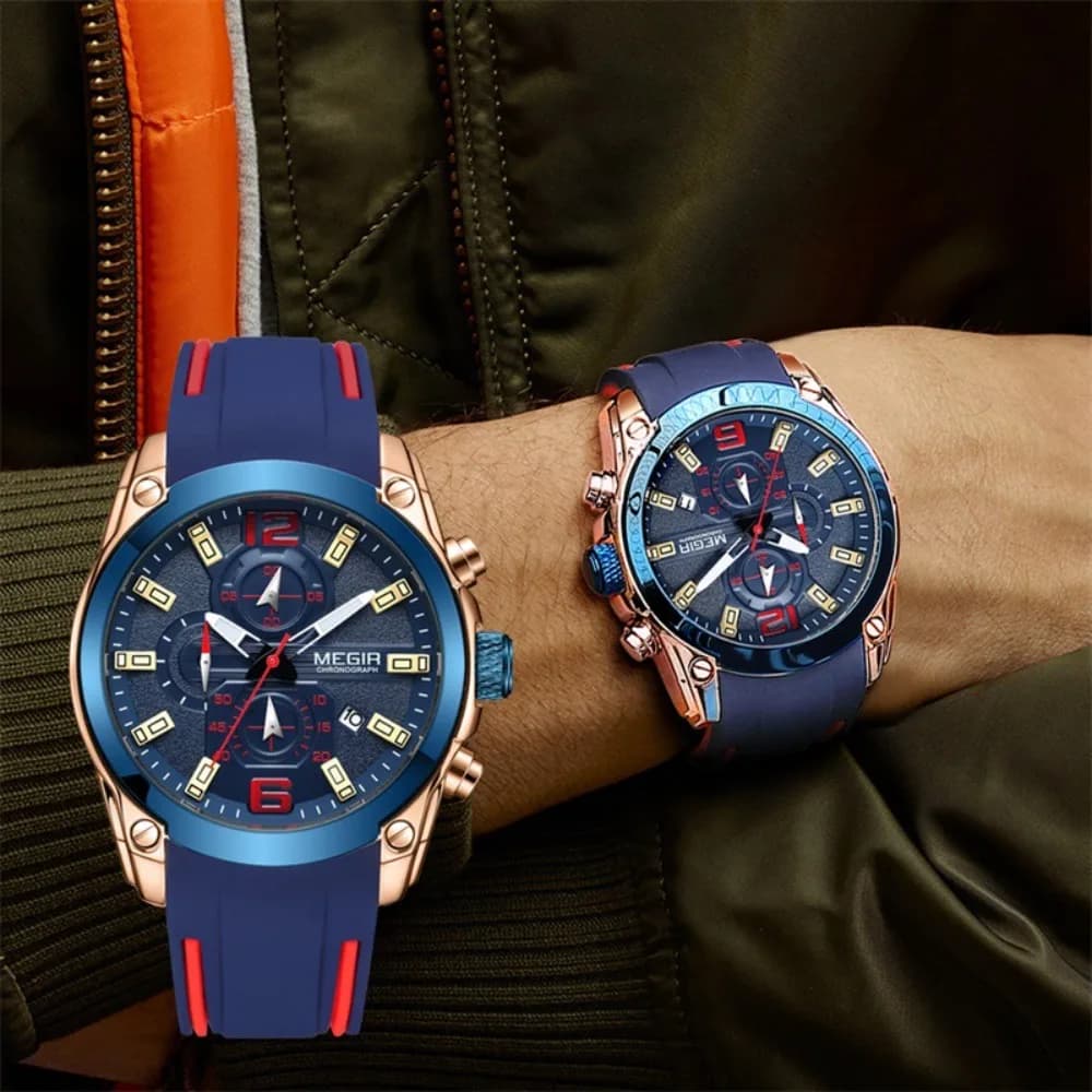 MEGIR 2063 Relojes Para Hombres Men's Sports Watch Quartz Fashion Luminous Chronograph Waterproof Calendar Watches For Men