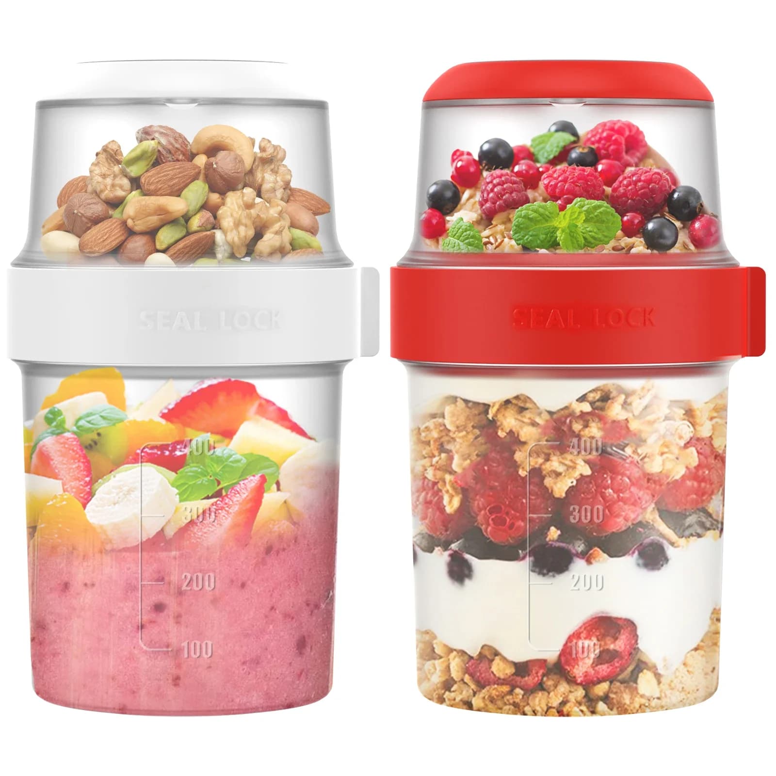 2 tazze per colazione riutilizzabili per prendere e andare, tazza per yogurt, doppio strato, avena notturna o contenitore per farina d'avena, barattolo per il pranzo