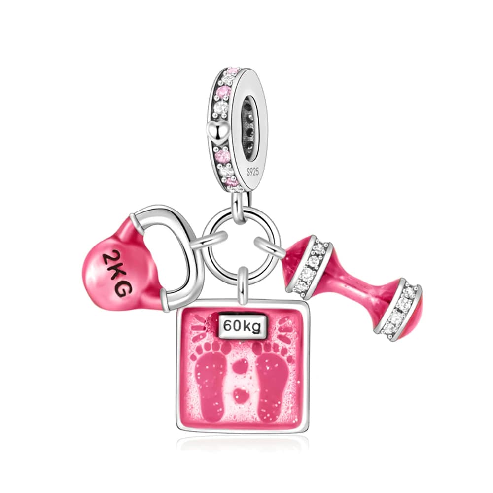 Pan Charms Manubri originali, scala di peso e kettlebell ciondola gioielli con ciondolo braccialetto con ciondoli