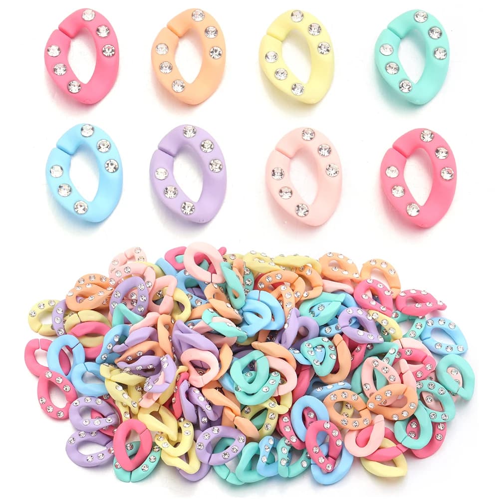 20 pezzi di perline con fibbia a catena in acrilico, perline colorate con chiusura aperta, connettore con diamante per creazione di gioielli fai da te, collana, portachiavi