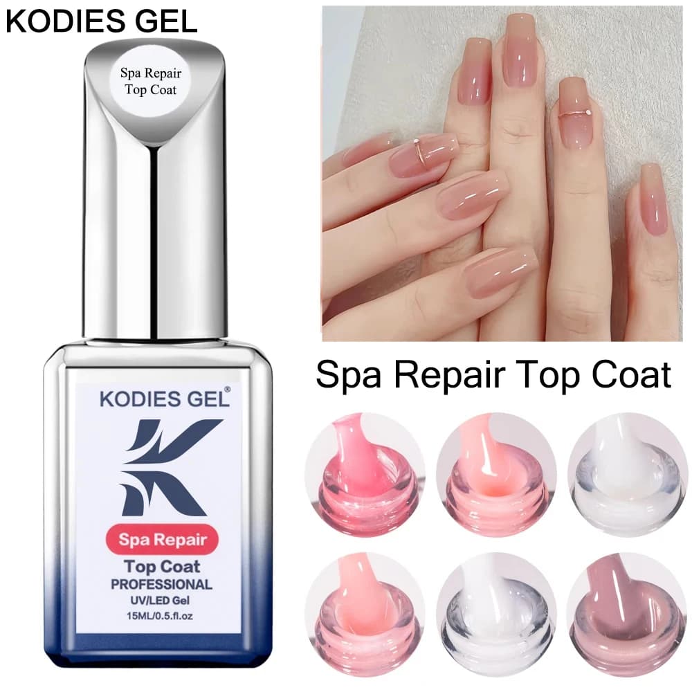 KODIES GEL Bianco Latteo Top Coat Gel UV Smalto per unghie Spa Riparazione Gel Finitura Sigillante 15ML Gelatina Rosa Diamante Toppa Vernice Manicure