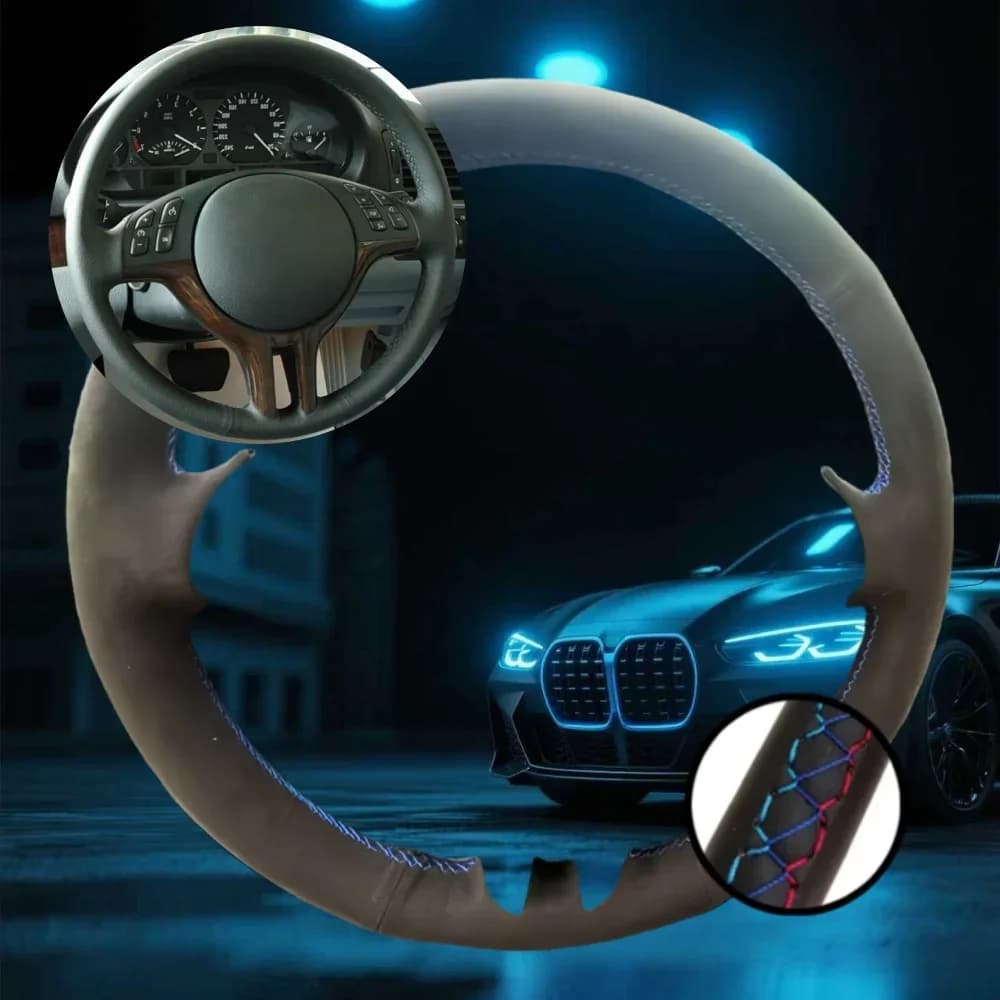 Copertura intrecciata per volante auto personalizzata per BMW Serie 3 E46 2000-2005 E53 X5 1999 Accessori auto Avvolgimento sterzo cucito a mano