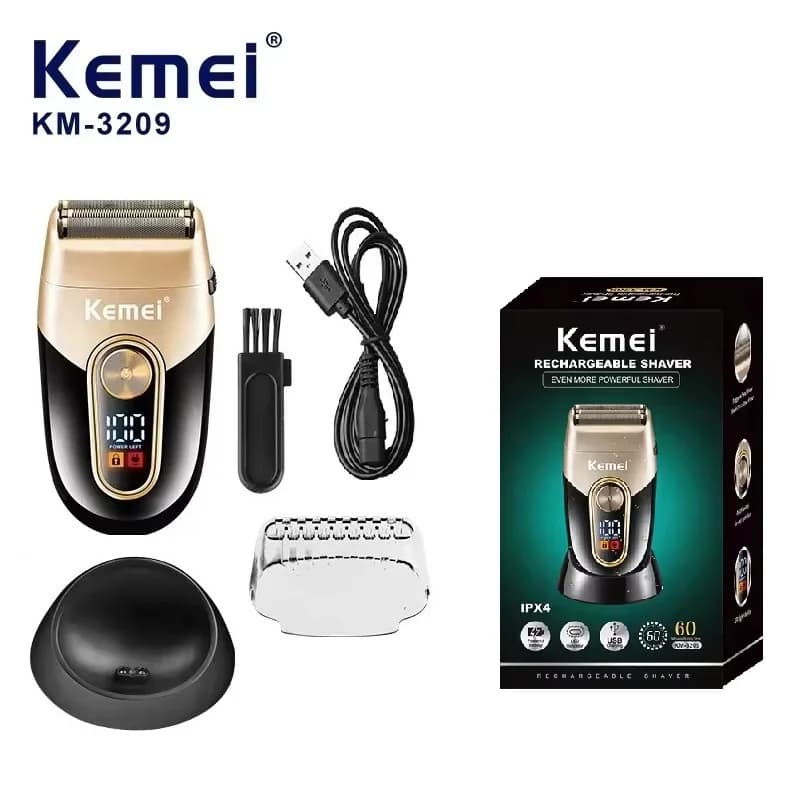 Kemei 3209 Washable Beard Electric Shaver For Men Rechargeable Stubble Electric Razor Head Shaving Machine Balds 3-Blades System