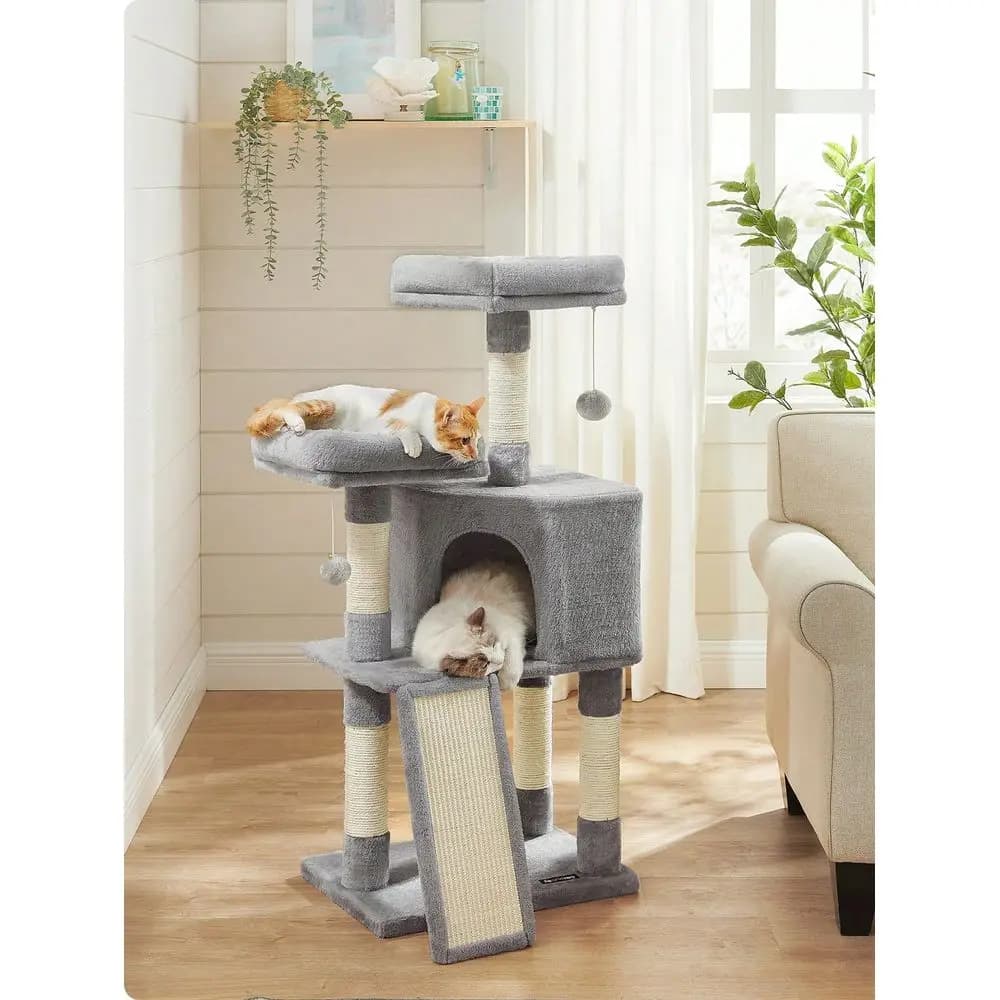 Tiragraffi per Gatti, Torre per Gatti, Albero per Gatti da Interno, Cuccia per Gatti da 45,3 Pollici con Tiragraffi, Rampa e Posatoio