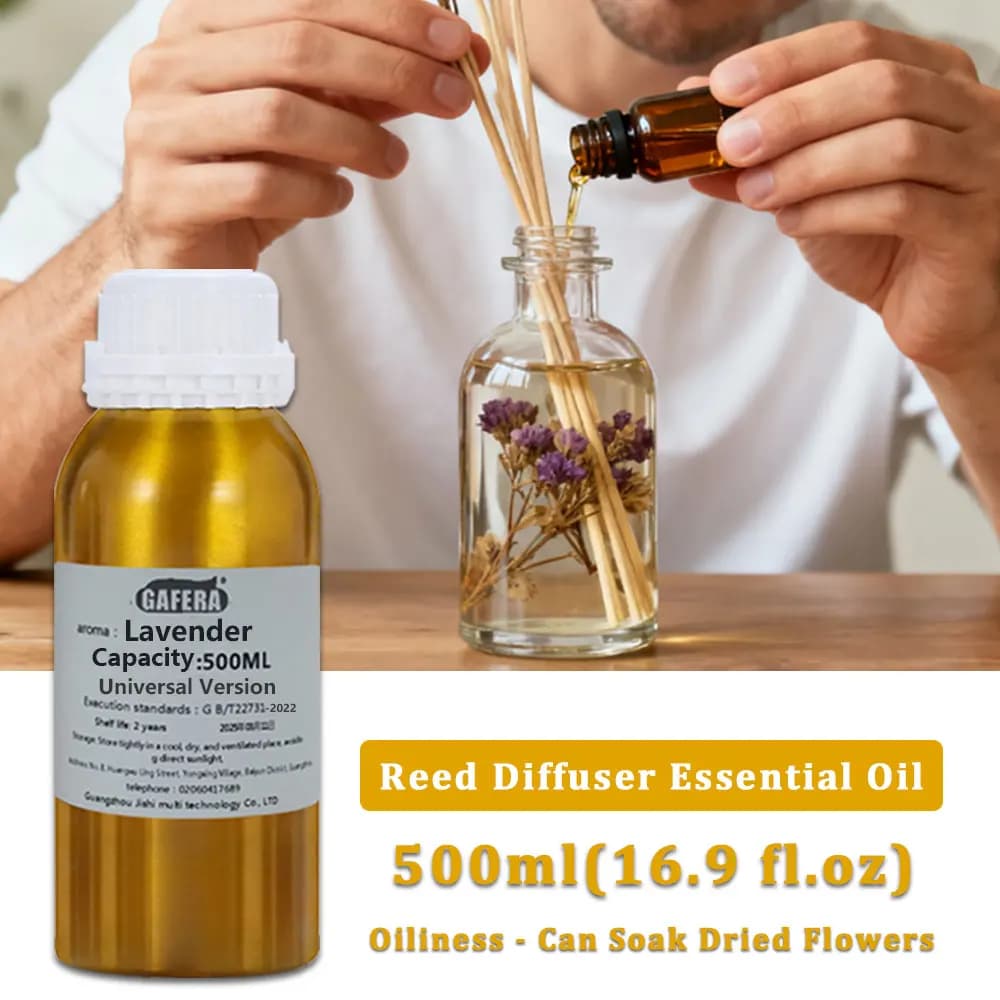 GAFERA 500ml (16.9 fl.oz) Olio Essenziale di Lavanda/Cedro - Olio Aromatico di Ricambio per Diffusore, per Diffusori a Bastoncini e Aromaterapia Senza Fiamma