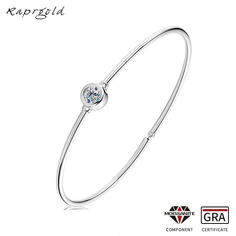 RAPRGOLD Bracciale regolabile rotondo Moissanite per donna Braccialetti in argento sterling S925 Catena per coppie Regali di gioielleria raffinata da polso