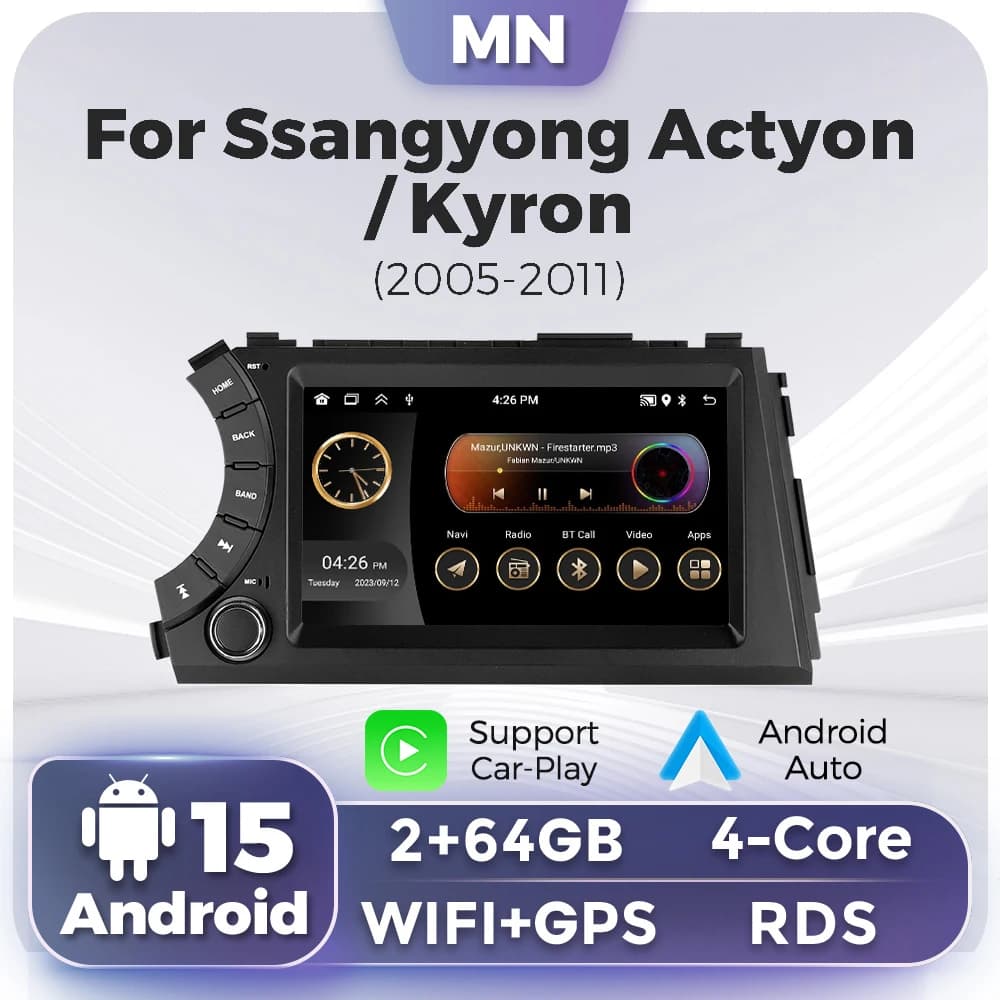2GB 32G Android 2 Din Autoradio per Ssang Yong Ssangyong Actyon Kyron CarPlay Auto GPS Lettore multimediale Autoradio RDS FM Stereo
