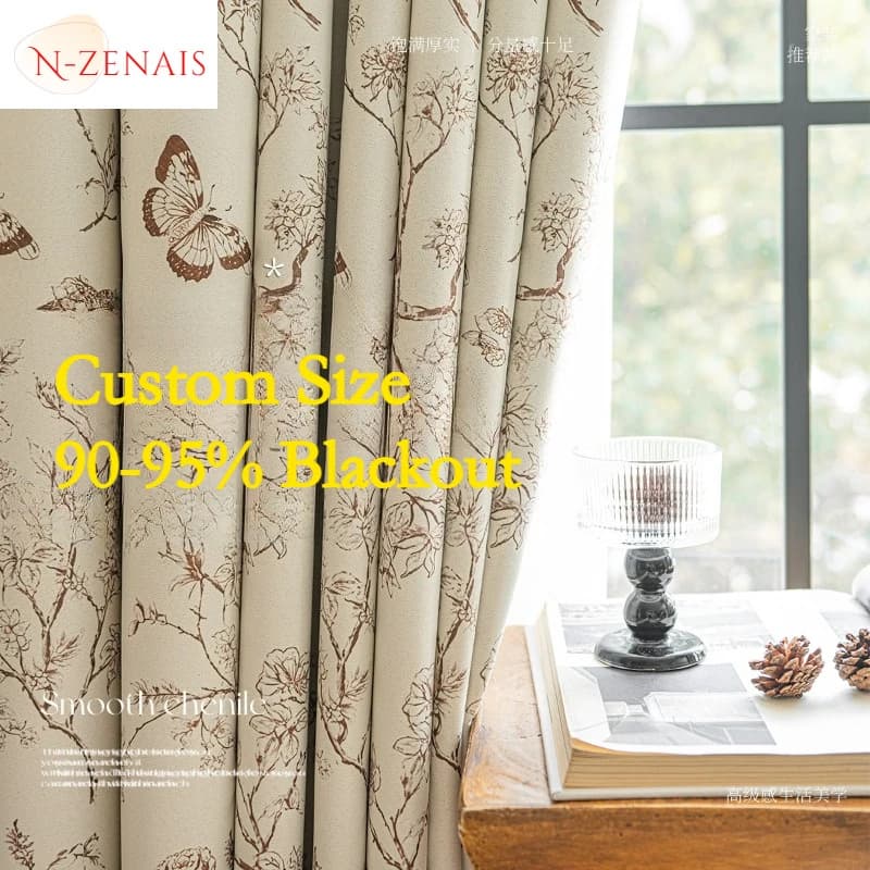 Custom Size Blackout Chinese Style Light Luxury Simple Bamboo Leaf Landscape Curtains for Living Dining Room Bedroom Elegant