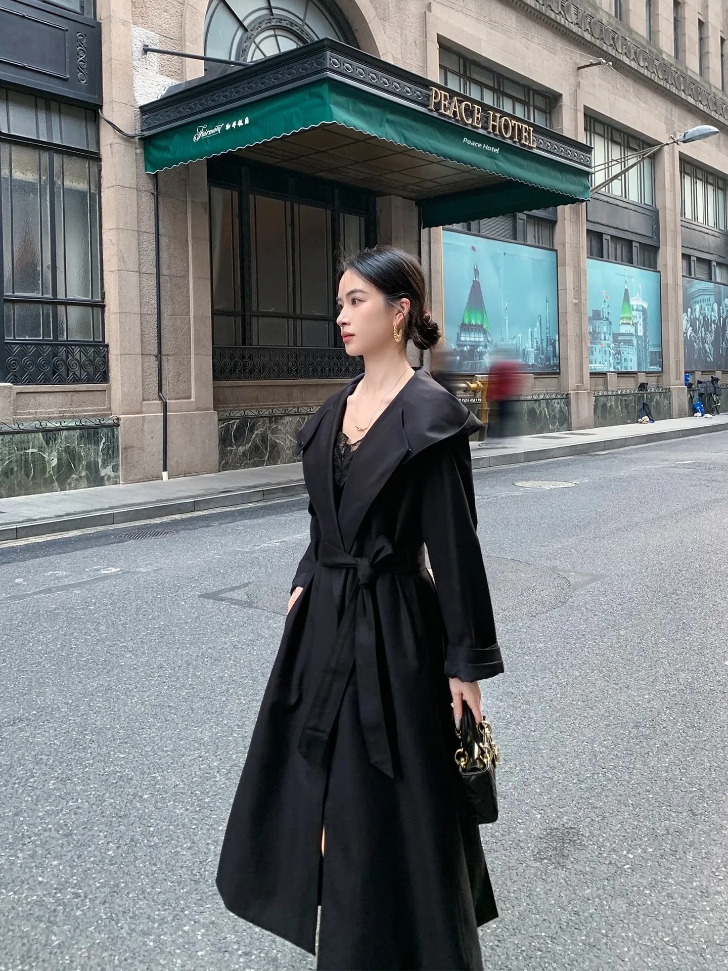 Cappotto Lungo con Cappuccio Binguo per Donna, Nuovo Stile Primaverile, Elegante Stile Accappatoio, Antivento in Fibra di Poliestere, Manica Lunga Senza Cintura