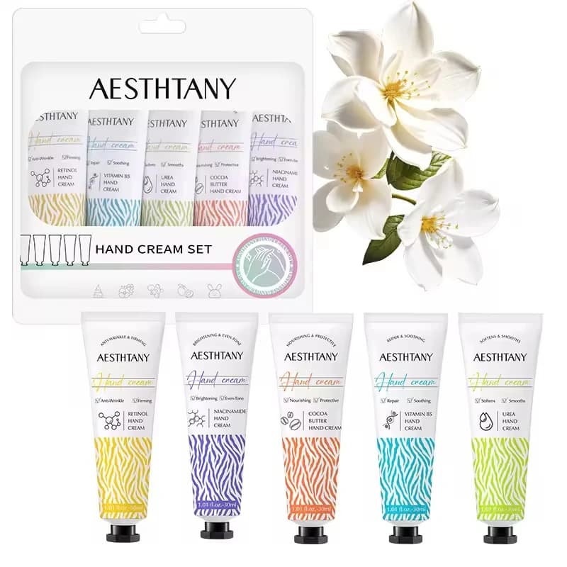Set of 5 Creme Hands AESTHTANY with Active Ingredients, Hydrating Kit and Reparator for Dry and Screpolated Hands