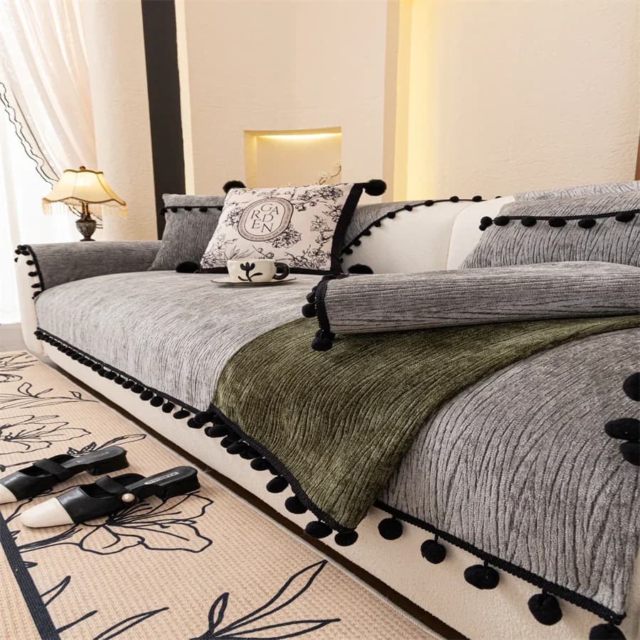 Waterproof 2025 Cinille Sofa Cushion New high-end pillow Simple and modern towel with grey tie cover