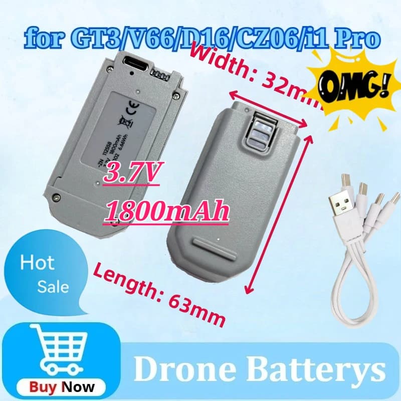 3.7V 1800mAh for GT3/D16/CZ06/V66/i1 Pro Lithium Battery Charging Cable Quadcopter Parts Drone Accessory Safe Charging Durable
