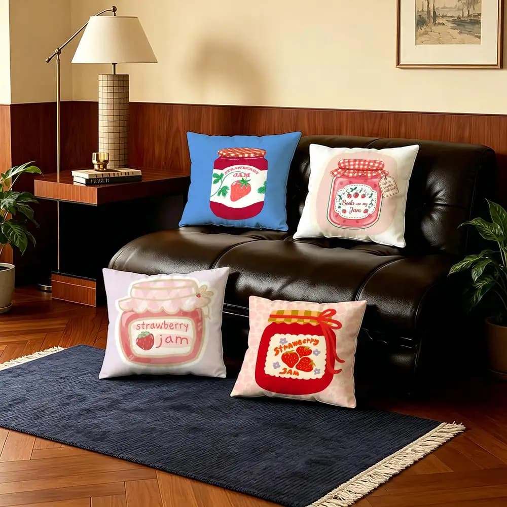 Fodere per cuscini Sweet S-Strawberry JamS, 4 pezzi, in peluche corto ultra morbido, 40x40 45x45, stile Boho per divano e camera da letto