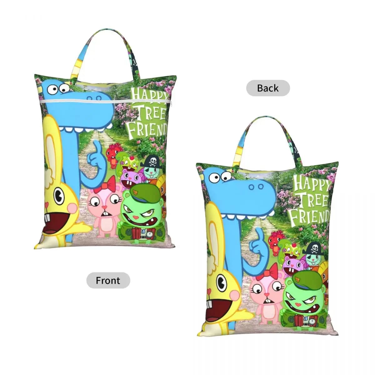 Happy Tree Friends Flippy Lumpy Cuddles Loving Family Travel Laundry Bag Reusable Dirty Clothes Pouch Gym Yoga Washing Basket