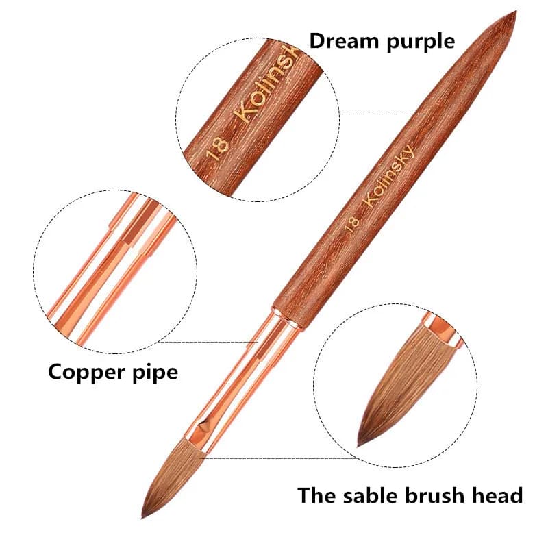 Pennello per Nail Art in Kolinsky con Manico in Legno di Sandalo Viola, per Gel UV Acrilico, Estensione Unghie, Pittura e Disegno