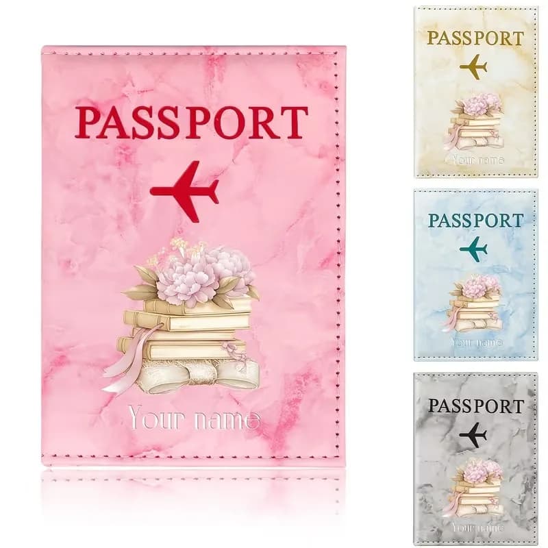 Personalized Custom Name/Initials Book & Rhododaphne Flower Passport Holder - Elegant Open-Top Travel Document with Passport