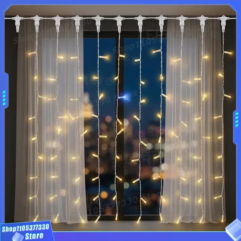1200LED Outdoor Christmas Wreath Light IP65 Waterproof Copper Wire Fairy String 3x4m 220V 105W Removable Curtain Lights for