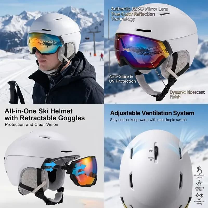 HONORTOUR Premium High Quality Skiing Helmet Revo Lens 100% UV protection Professional Ski Helmet with Goggles