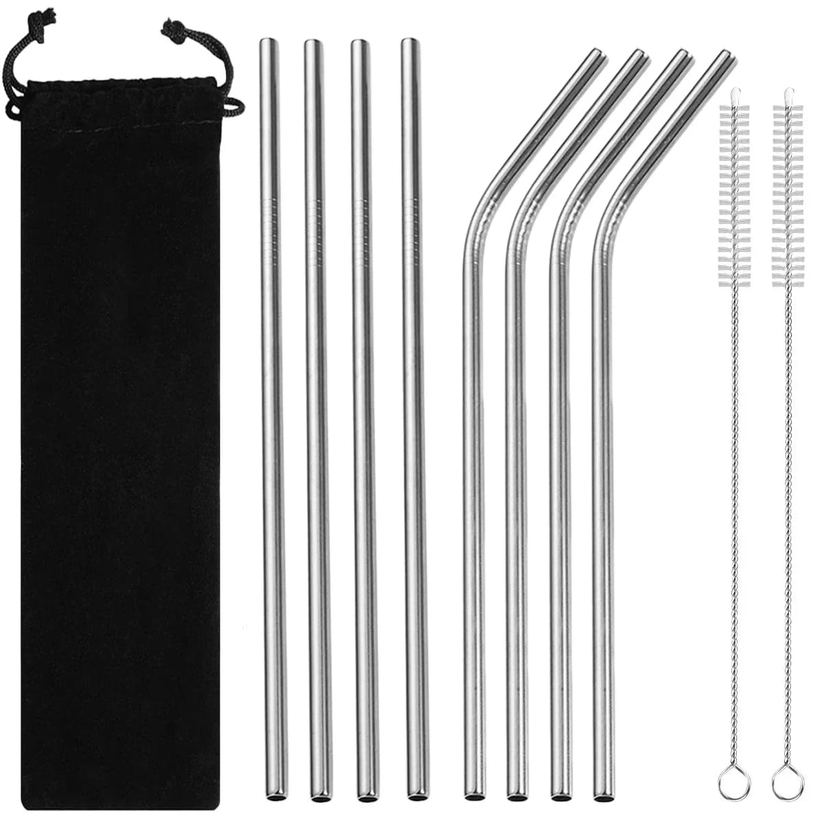 Set di 11 Cannucce Riutilizzabili in Acciaio Inox con Spazzola per la Pulizia, Cannucce Metalliche Riutilizzabili, Accessorio per Bar e Feste