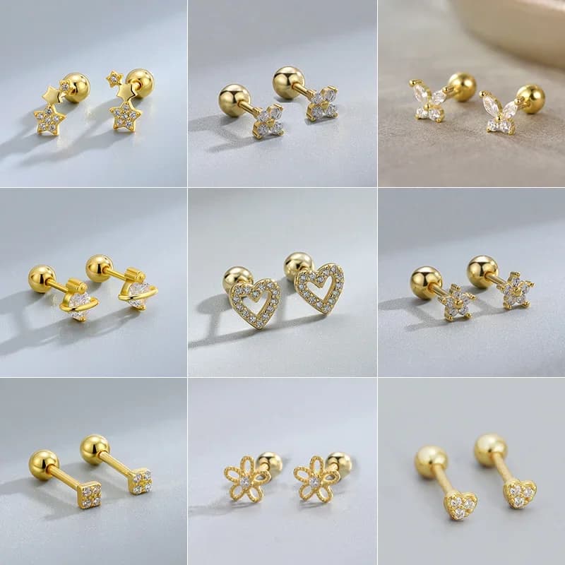 New Fashion Heart Shape Earrings for Women Hypoallergenic Screw Earrings with Helical for Cartilage Earrings for Girls Accessories for Piercing Jewelry Gifts