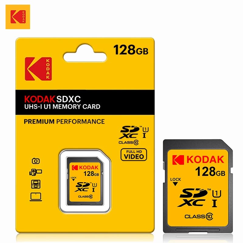 Schede di memoria per scheda SD KODAK U1 V30 per fotocamera Scheda di memoria SD HD Class10 da 64 GB 128 GB originale al 100% SDXC