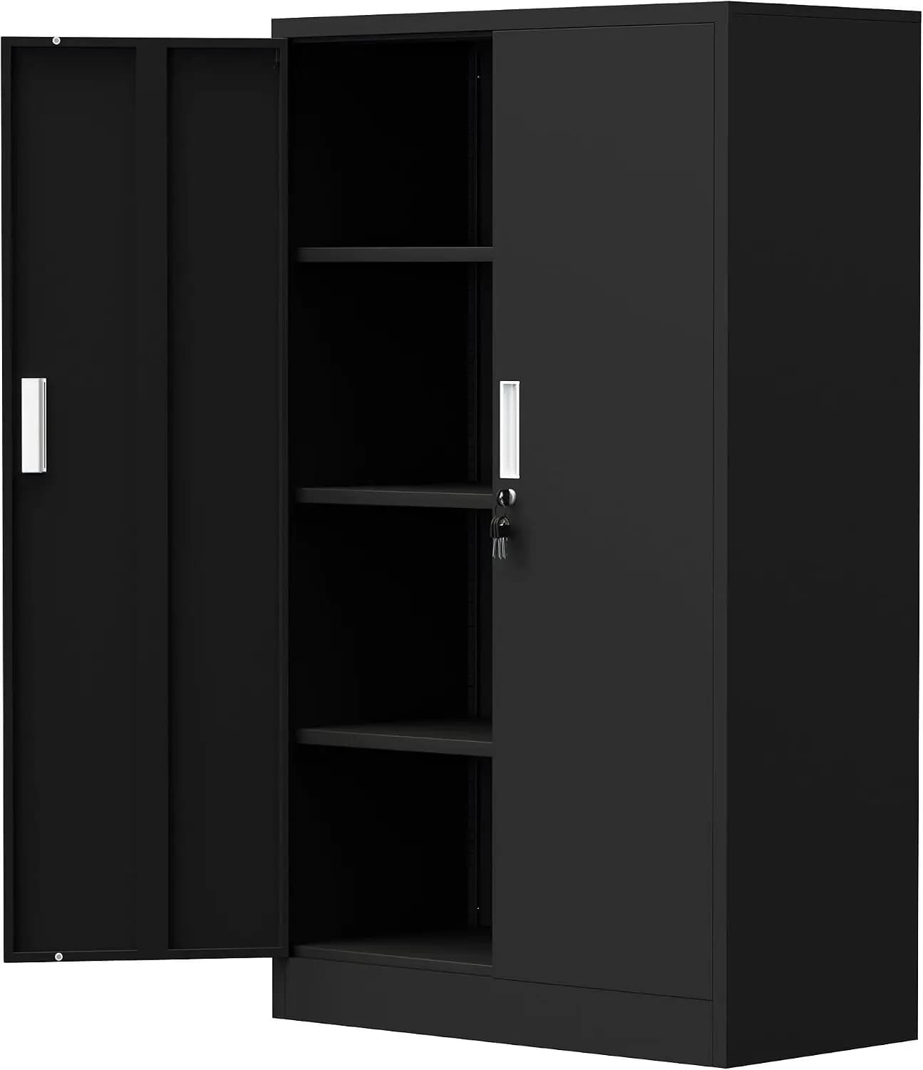 53.5 Inch Tall Metal Lockable Storage Cabinet with Locking Doors & Adjustable Shelves, Multi-Purpose Organizer for Home Office Garage Kitchen Pantry Black
