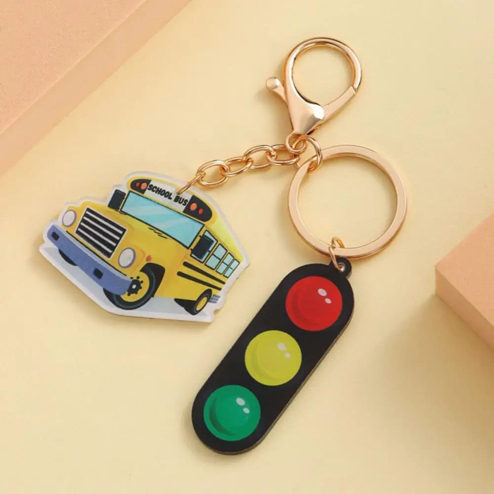 Portachiavi per auto in acrilico, ciondolo portachiavi scuolabus, portachiavi semaforo in acrilico, charm per borsa, zaino, borsetta, auto