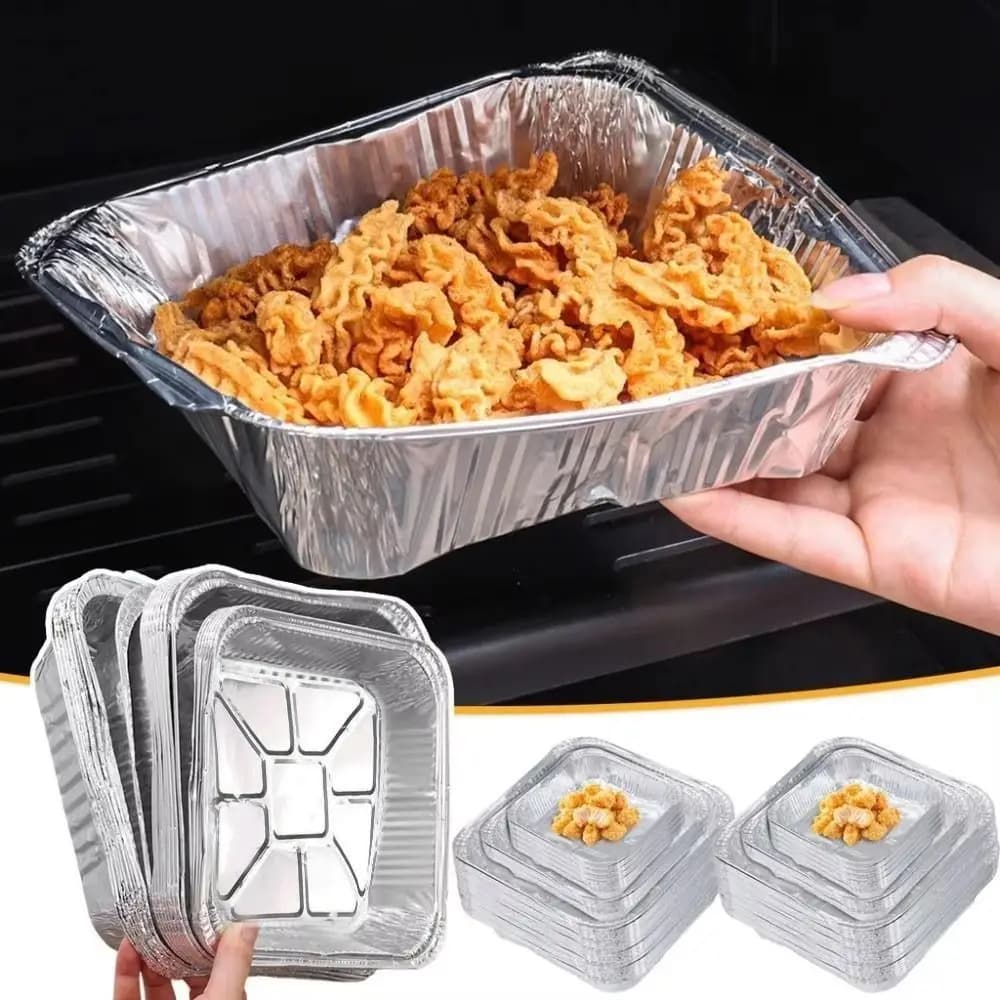 30Pcs 6/7/8/9inch Aluminum Foil Baking Trays Non-Stick Reusable Air Fryer Pans Oil Proof Thick Takeaway Food Containers