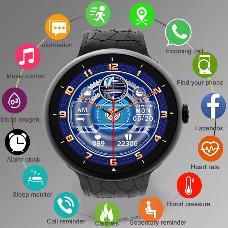 Ola Esporte 3D Smart Watch Games Caculator Health Monitor SmartWatch BT Phone Call Siri Voice Assistant Always Display Band Ht30