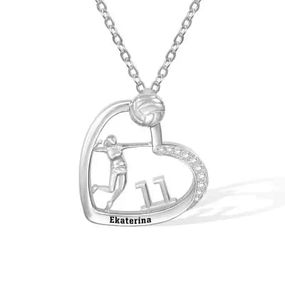 Personalized Digital Necklace Heart Shaped Pendant with High Quality Zircons Plated Plated 18K Gold Plated Athlete Volleyball Passionate