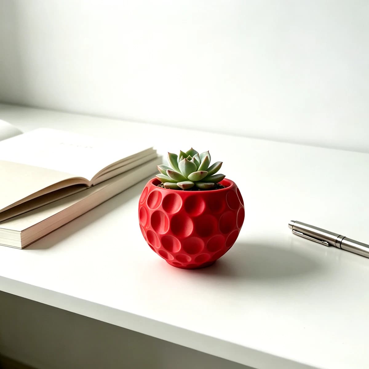 Piccolo Vaso per Piante Grasse Rosso Testurizzato Creativo, Vaso per Fiori Piccolo con Design Unico a Motivo Palla da Golf, Mini Vaso da Tavolo per Piante Verdi, Vaso per Piante Grasse da Balcone di Casa, Vaso Decorativo per Piccole Piante Verdi da Ufficio