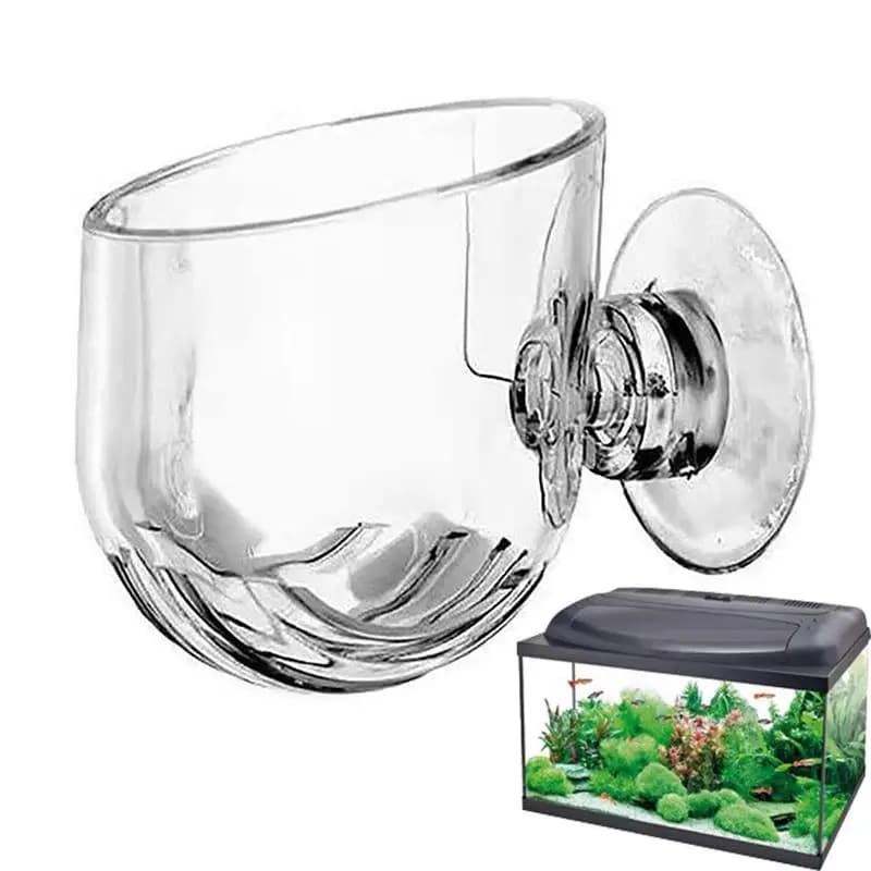 Vaso per Piante Acquatiche in Acrilico, Contenitore per Pesci con Supporto a Ventosa, Contenitore per Alimentazione per Acquario
