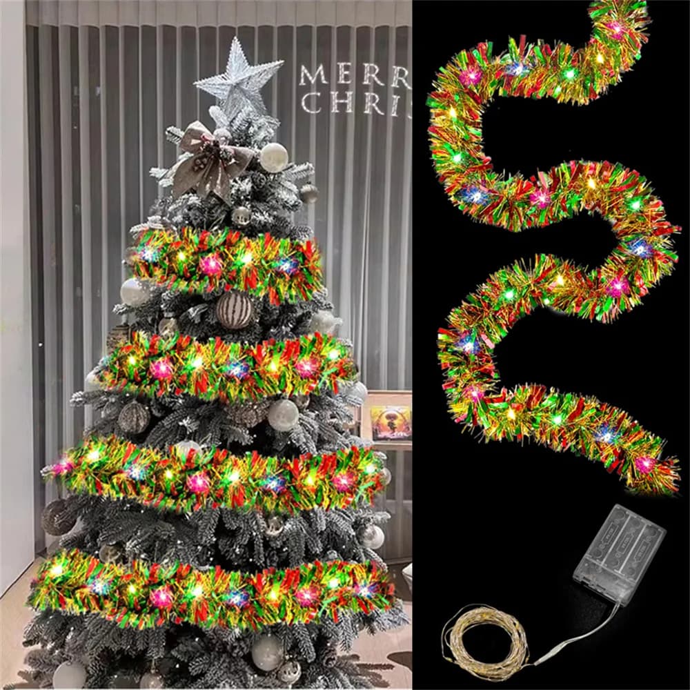 Christmas Tree Fairy Light String Battery Power LED 5M Metal Foil Garland Lamp New Year 2027 Home Party Bedroom Home Decoration