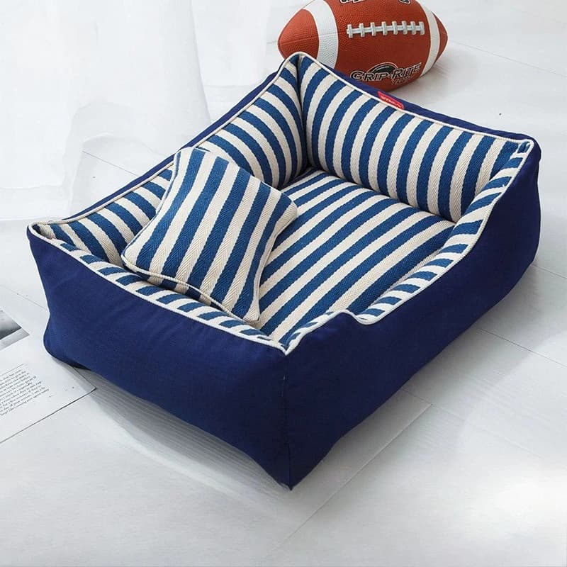 Pet Bed with Sides for Small Dogs and Cats Striped Dog Bed with Washable Removable Cover Scratch-Resistant Pet Sleeping Beds