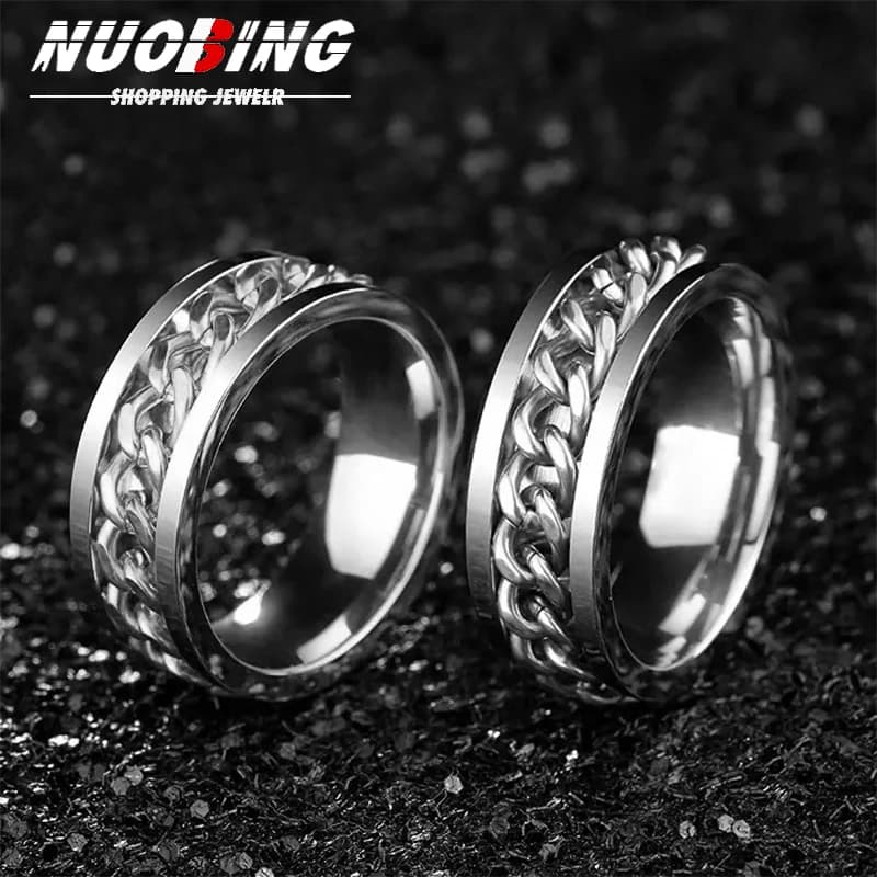 Spining Titanium Stainless Steel Anxiety Fidget Rings For Men Spinner Rotatable Chain Jewelry Men Gift Release Anxiety