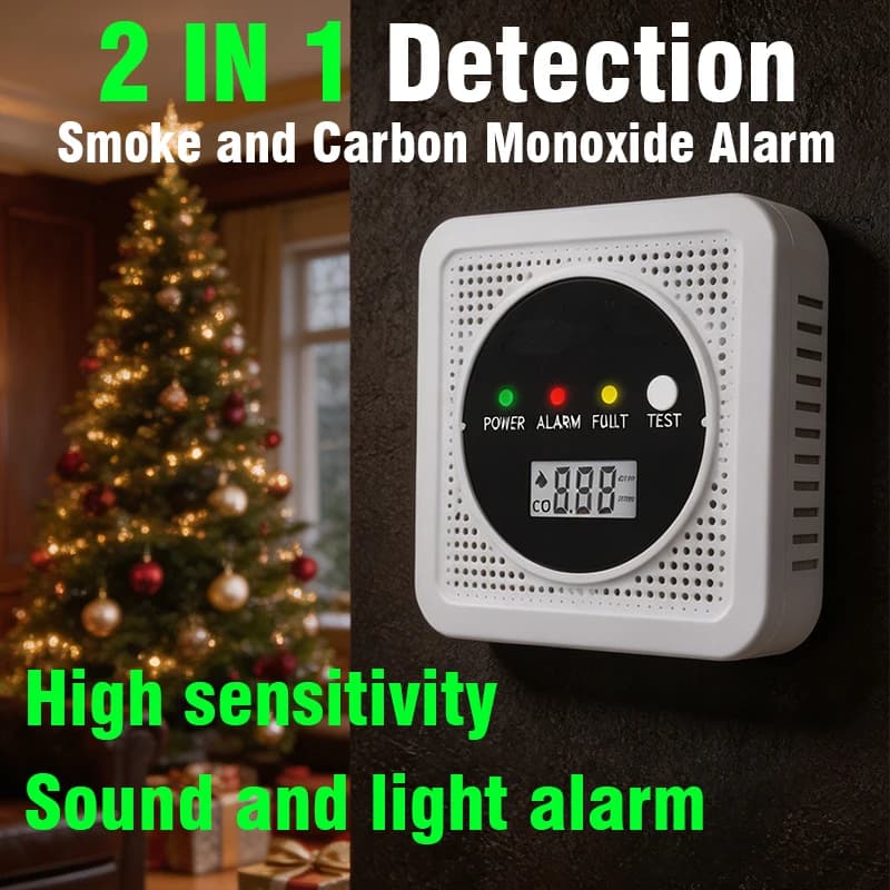 2-in-1 Smoke and Carbon Monoxide Detector, with LED Display, Powered by Carbon Monoxide Alarm Battery, Suitable for Home Use and