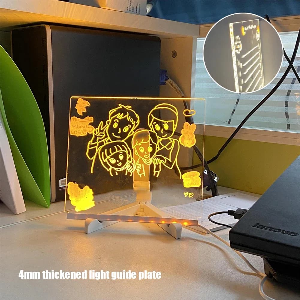 Lavagna Luminosa LED per Bambini, Lavagna Acrilica Riscrivibile con 7 Penne Colorate, Luce Notturna