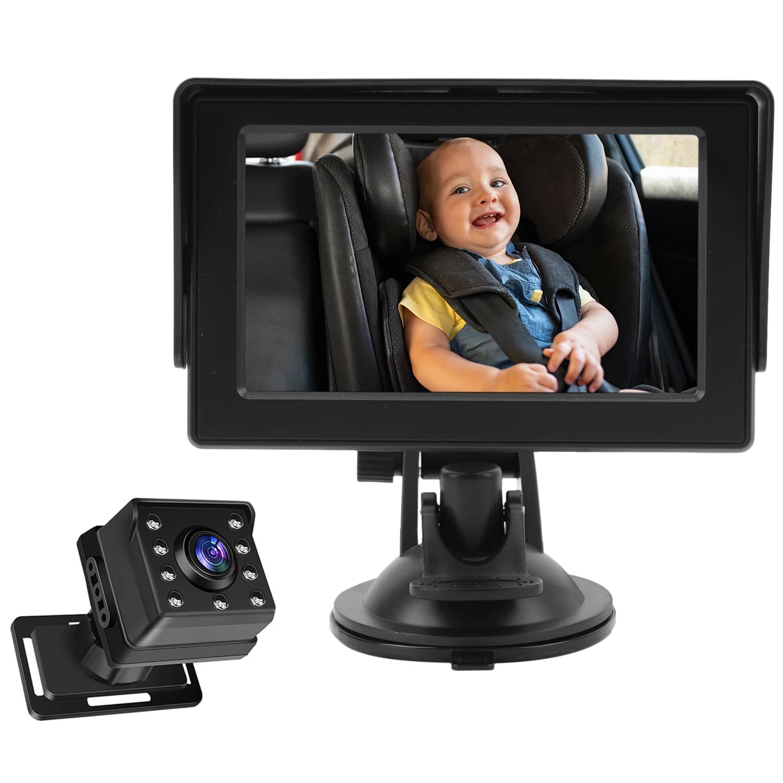 Baby Car Camera 1080P Baby Monitor da 4,3" con visione notturna IR e 150 ° Ampio angolo di visione 360 ° Specchietto sedile posteriore girevole