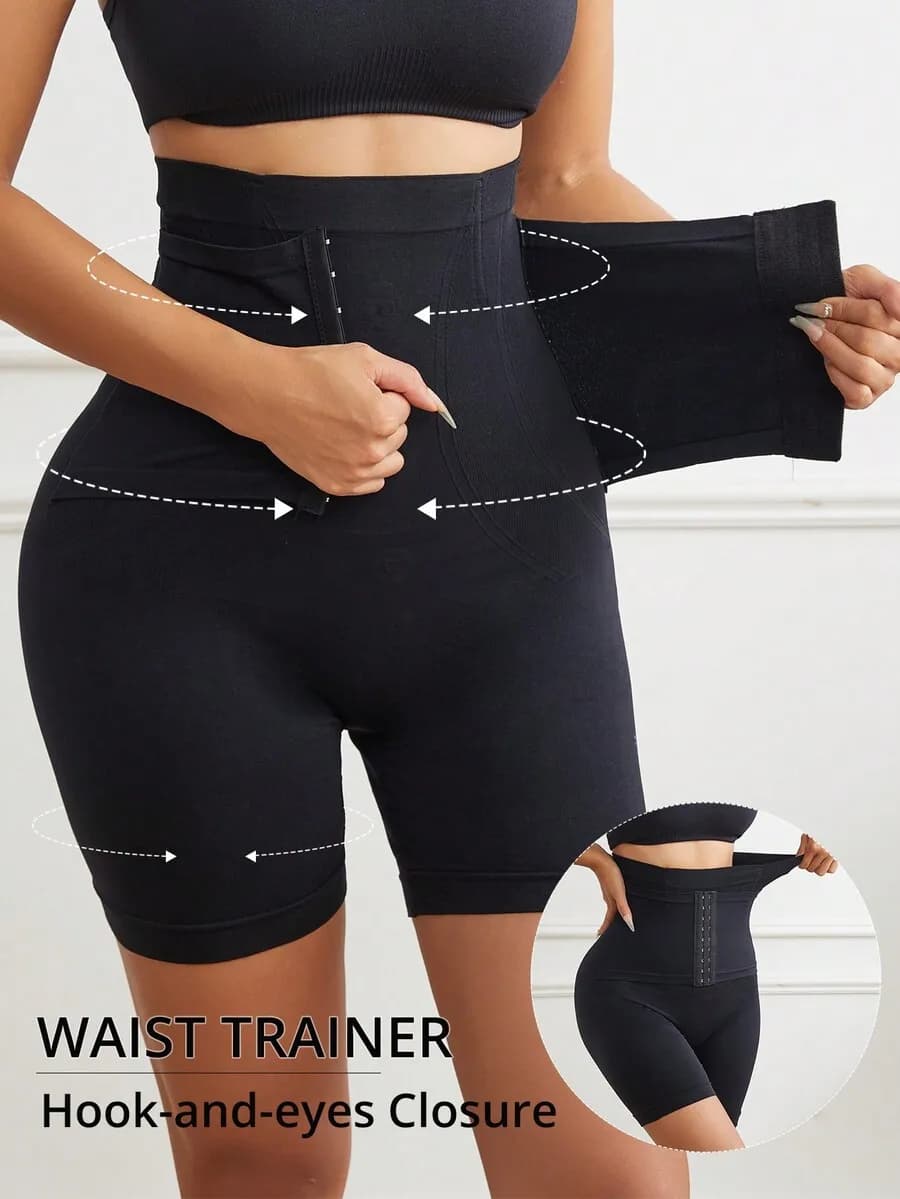 Pantaloncini Modellanti a Vita Alta Senza Cuciture per Donna con Chiusura a Gancio e Occhiello
