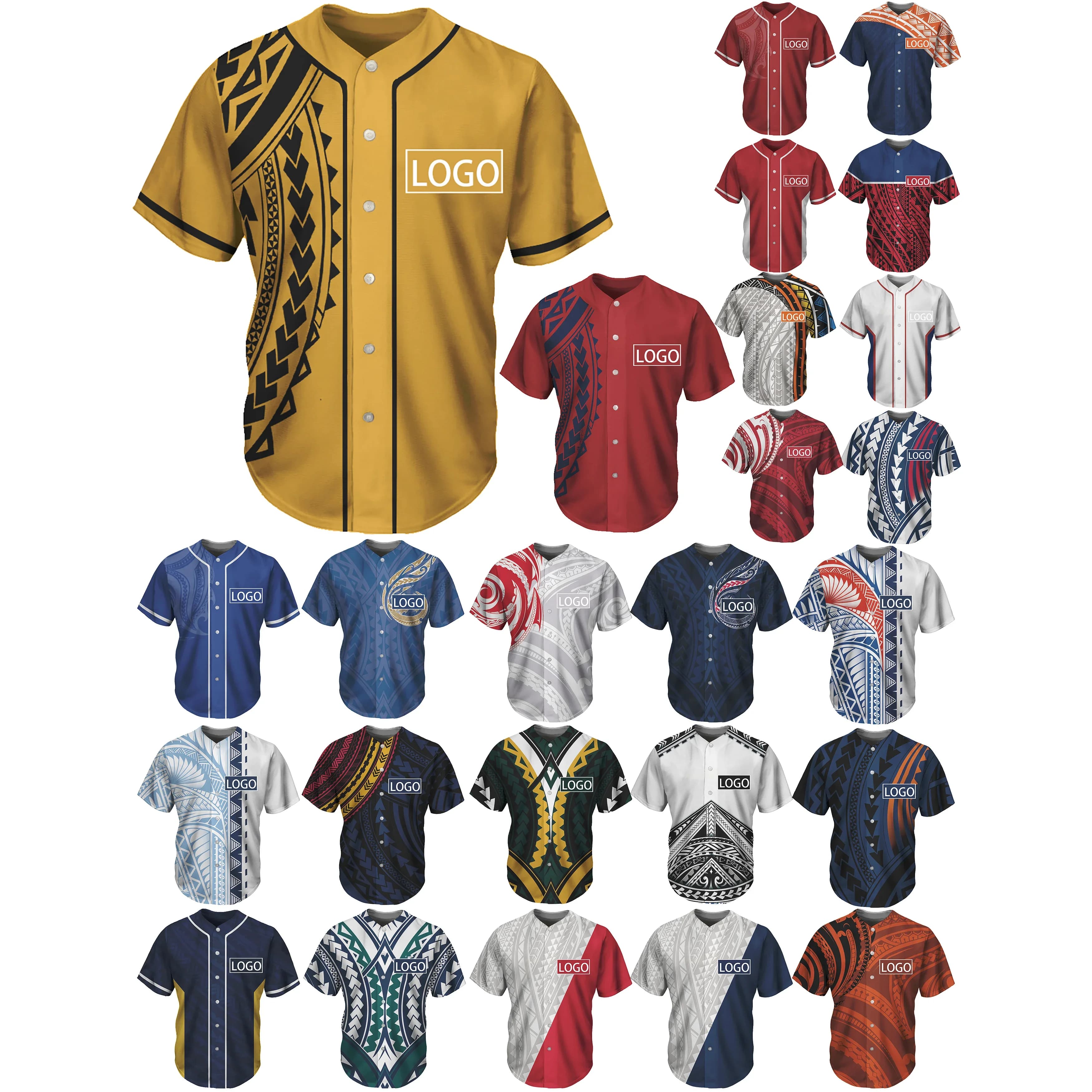 Stampa tatuaggio polinesiano da uomo maglia della squadra di calcio, maglia da Baseball, manica corta americana, bottone traspirante per adulti, LOGO/nome