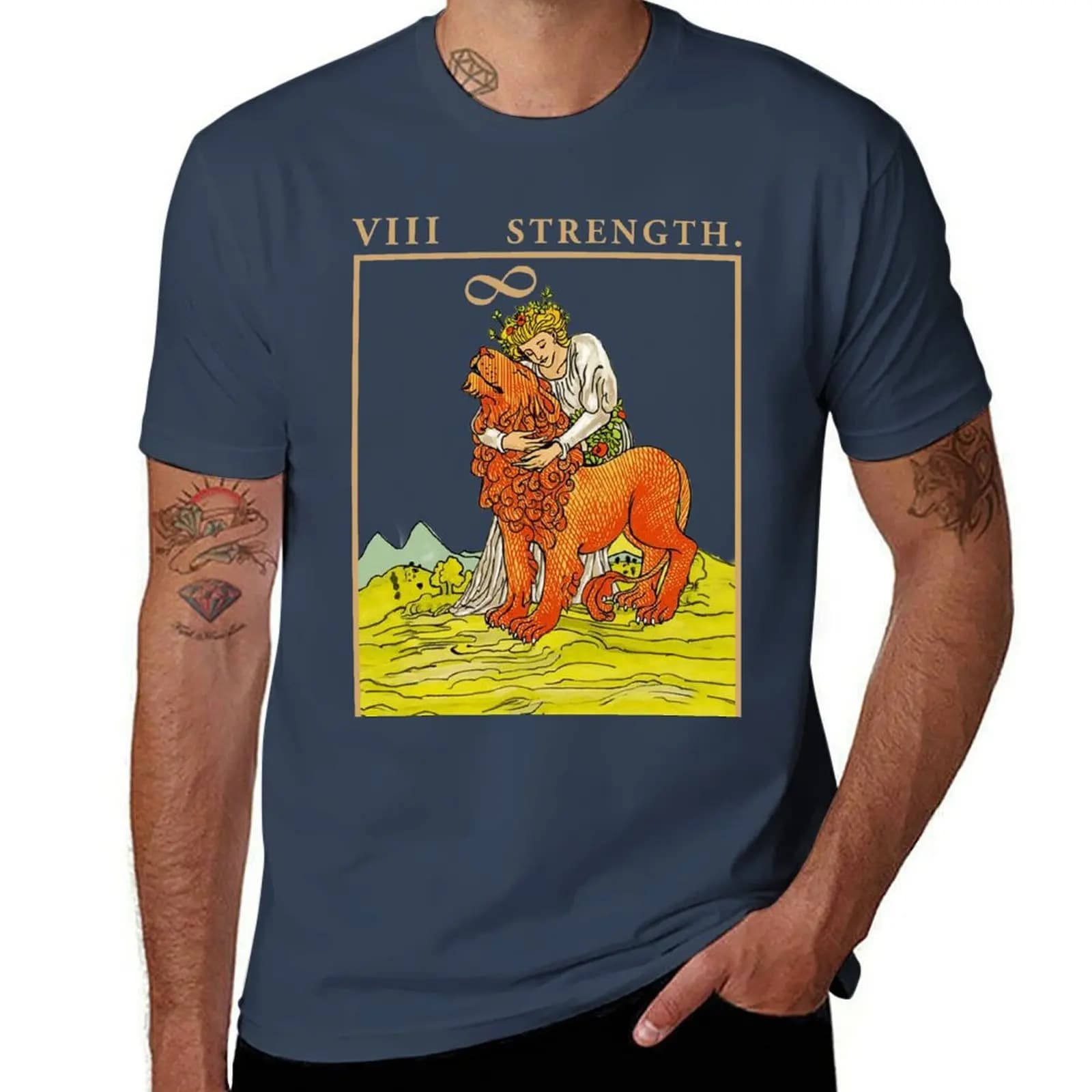 Tarot Strength t-shirts -Strength Tarot Card Shirt -Psychic readers and mediums T-Shirt Casual Pattern Print Tee Shirt