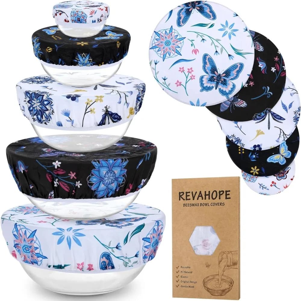 5-Size Reusable Beeswax Bowl Covers for Bread Proofing, Cotton Cloth Flexible Beeswax Wraps for Food Storage(Butterfly)