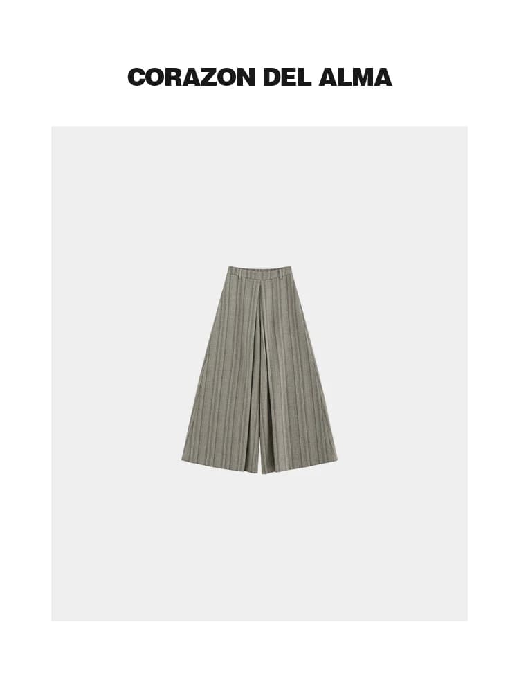 Pantaloni Gonna Chen Ai Cool Senza Stiratura Antipiega a Righe Colorate Tessute con Pieghe Laterali Tridimensionali a Gamba Larga, Lunghezza Nove Dimezze 3111