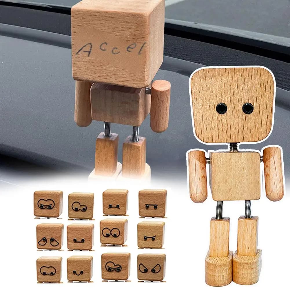 Scuotendo la statuetta di legno dell'uomo per la console dell'auto Robot oscillante delle gambe Scuotendo l'uomo Figura di legno fatta a mano Diffusore di aromi per auto in legno R2M3
