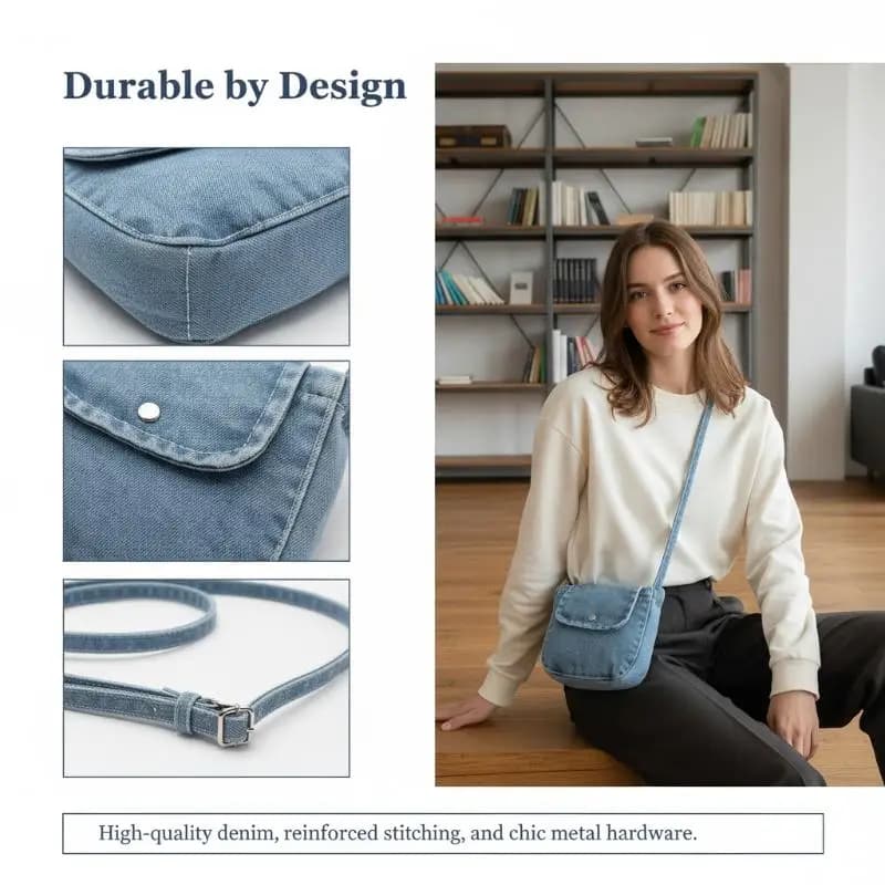 Borsa a tracolla in denim alla moda per donna, borsa a tracolla casual versatile per il lavoro