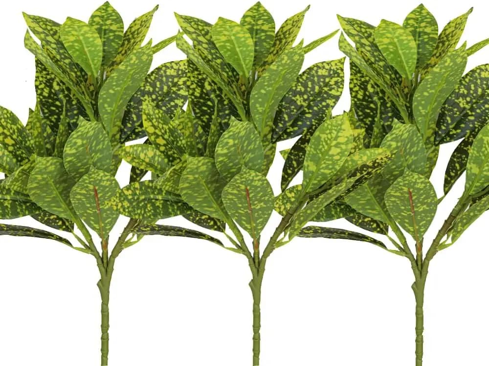 3 pezzi di polvere d'oro Croton piante artificiali 12,9 "piante verdi finte per la casa, la fattoria, la camera da letto, il soggiorno, l'arredamento del giardino esterno