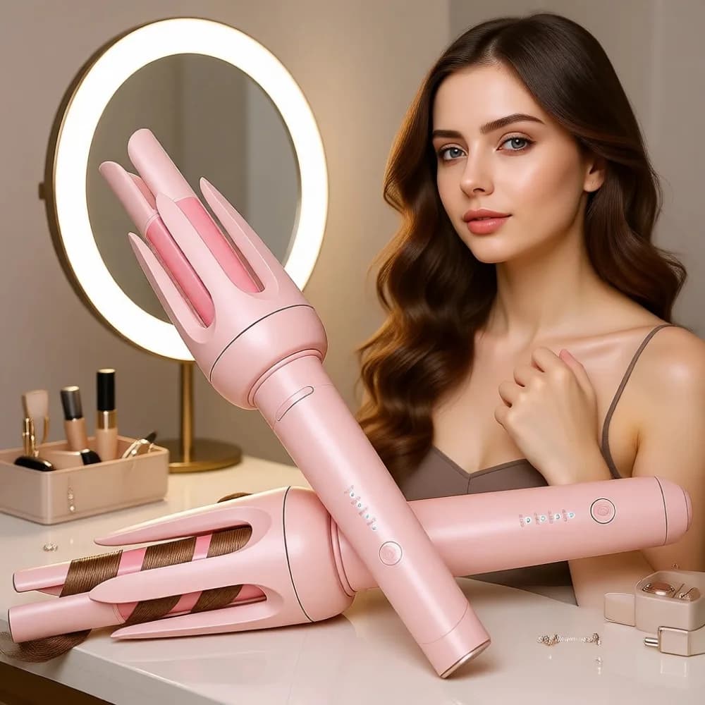 Ferro Arricciacapelli Automatico Rotante con 4 Temperature, 3 Timer, Spegnimento Automatico, Anti-Scottatura, Senza Grovigli