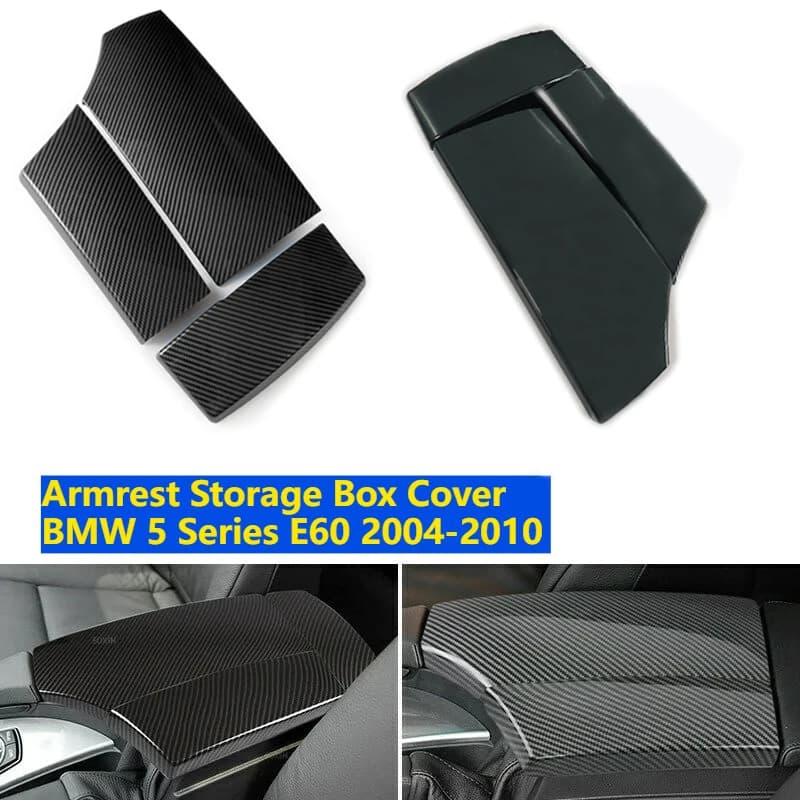 Per BMW Serie 5 E60 Auto Bracciolo Chiusura Copertura In Fibra di Carbonio Pianoforte Nero Console Centrale Bracciolo Scatola di Immagazzinaggio Coperchio Copertura 2004-2010